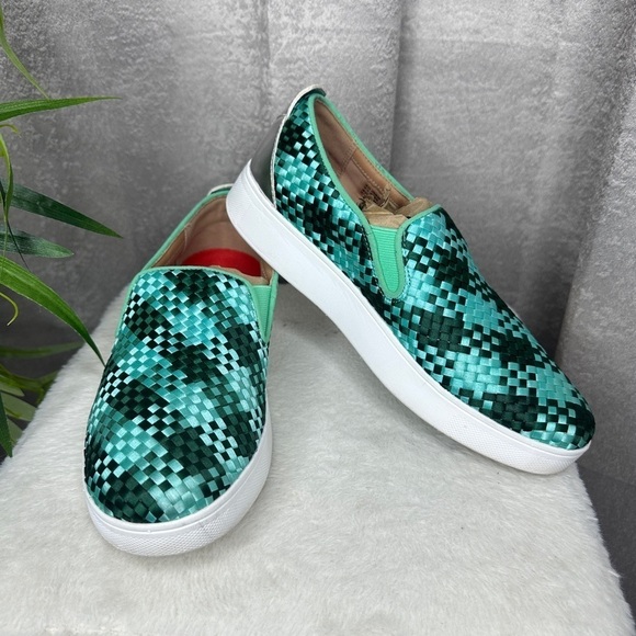 Fitflop Women’s Rally Checkered Woven Slip On Sneakers Green EUR 38.5 / US 7.5 - Picture 1 of 13